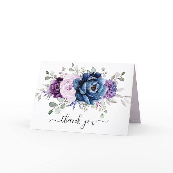 Dusty Blue Purple Navy Lilac Blooms Bridal Shower Thank You Invitations