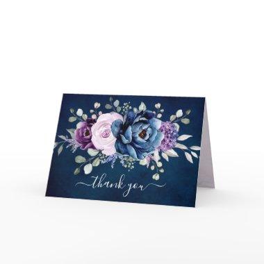 Dusty Blue Purple Navy Lilac Blooms Bridal Shower Thank You Invitations