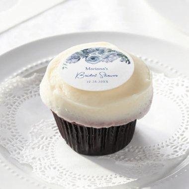 Dusty Blue Romantic Floral Bridal Shower Edible Frosting Rounds