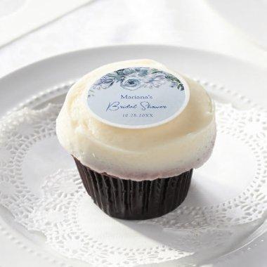 Dusty Blue Romantic Floral Bridal Shower Edible Frosting Rounds