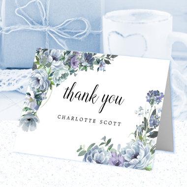 Dusty Blue Rose Floral Bridal Shower Photo Thank You Invitations