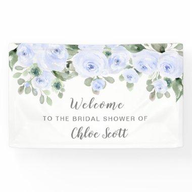 Dusty Blue Rose Floral Bridal Shower Welcome Banner