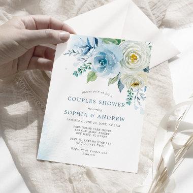 Dusty Blue Rose Floral Couples Shower Invitations