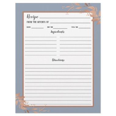 Dusty Blue Rose Gold Foliage Recipe Binder Page