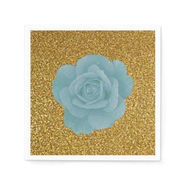 Dusty Blue Rose Gold Glitter  Wedding Napkins