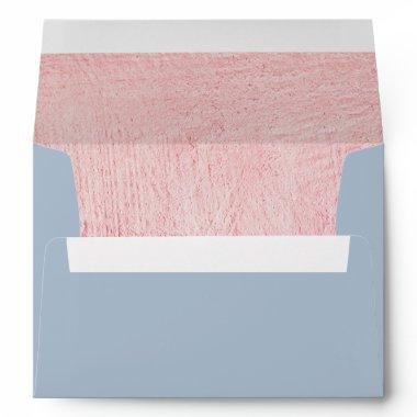 Dusty Blue | Rose Gold Lined Wedding Envelope