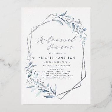 Dusty Blue Rose Gold Rustic Rehearsal Dinner Foil Foil