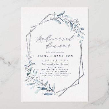 Dusty Blue Rose Gold Rustic Rehearsal Dinner Foil Foil Invitations