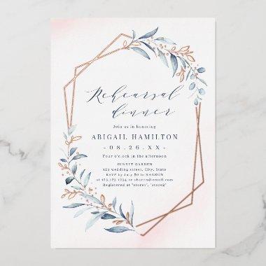 Dusty Blue Rose Gold Rustic Rehearsal Dinner Foil