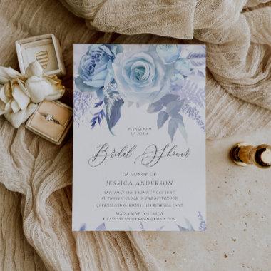 Dusty Blue Roses Bridal Shower Invitations
