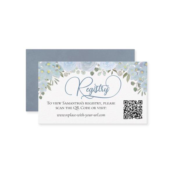 Dusty Blue Roses  Registry QR Code Enclosure
