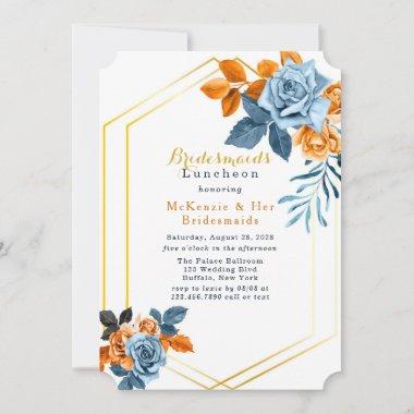 Dusty Blue & Rusty Peony Floral Bridesmaids Lunch Invitations