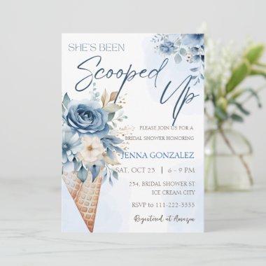 Dusty Blue Scooped Up Ice Cream Bridal Shower Invitations