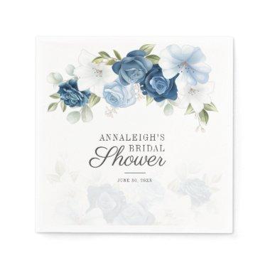 Dusty Blue Script Floral  Paper Napkins