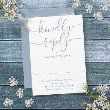 Dusty Blue Script String Lights Wedding RSVP Card