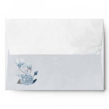 dusty blue shades flowers botanical wedding envelope