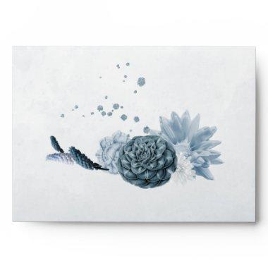 dusty blue shades flowers botanical wedding envelope