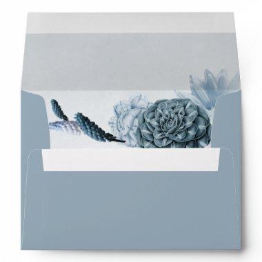 dusty blue shades flowers botanical wedding envelope