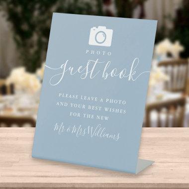 Dusty Blue Signature Script Photo Guest Book Pedestal Sign