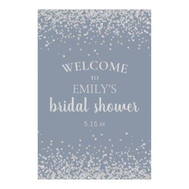 Dusty Blue Silver Confetti Bridal Shower Poster