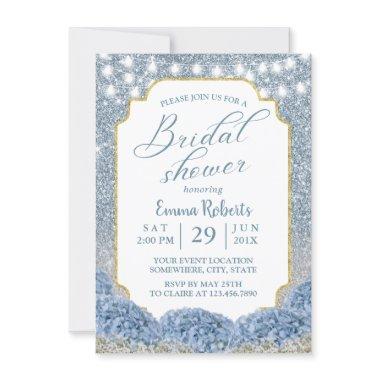 Dusty Blue & Silver Glitter Ombre Bridal Shower Invitations