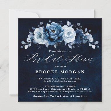 Dusty Blue Slate Navy Botanical Bridal Shower Inv Invitations