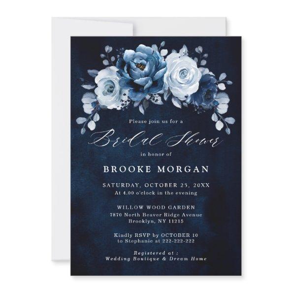 Dusty Blue Slate Navy Botanical Bridal Shower Invi Invitations