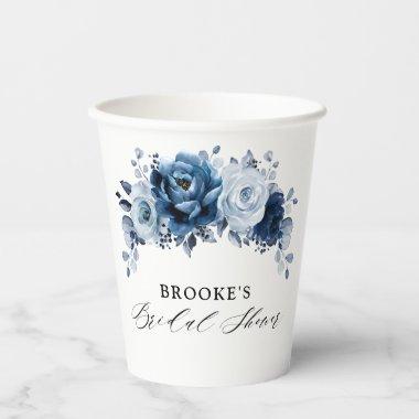 Dusty Blue Slate Navy Botanical Bridal Shower   Paper Cups