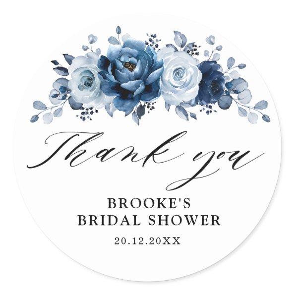 Dusty Blue Slate Navy Bridal Shower Thank you   Classic Round Sticker