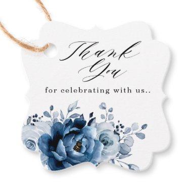 Dusty Blue Slate Navy Floral Botanical Wedding Favor Tags