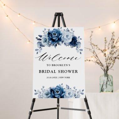 Dusty Blue Slate Navy Floral Bridal Shower Welcome Foam Board