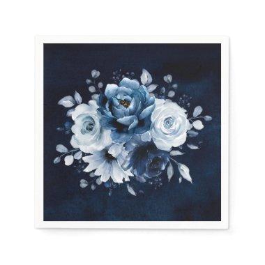 Dusty Blue Slate Navy Floral Wedding Napkins