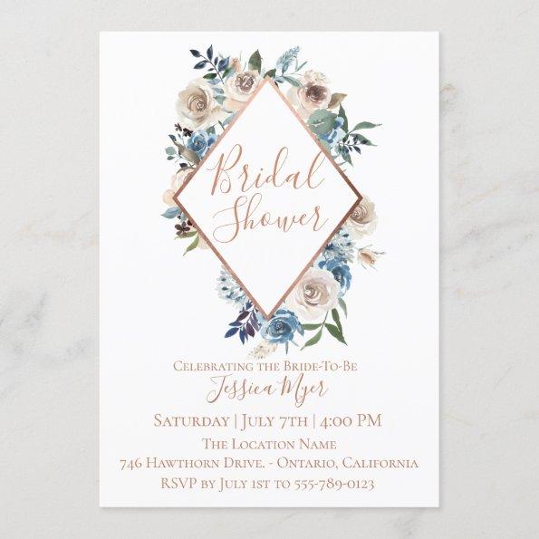 Dusty Blue Taupe Floral Bridal Shower Invitations