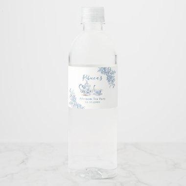 Dusty Blue Victorian Garden Afternoon Tea Water Bottle Label