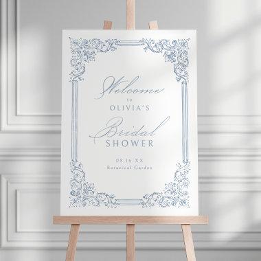 Dusty Blue Vintage Frame Elegant Bridal Shower Foam Board