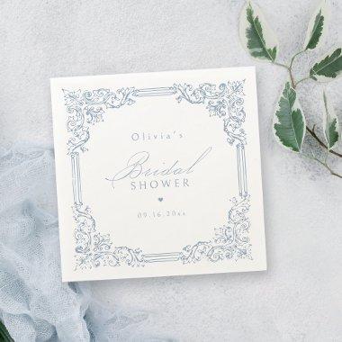 Dusty Blue Vintage Frame Elegant  Napkins