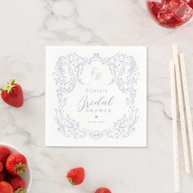 Dusty Blue Vintage Monogram  party Napkins