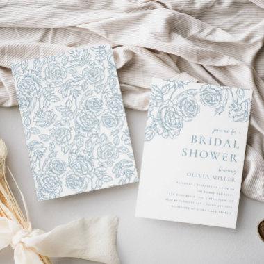 Dusty Blue Vintage Rose Bridal Shower Invitations
