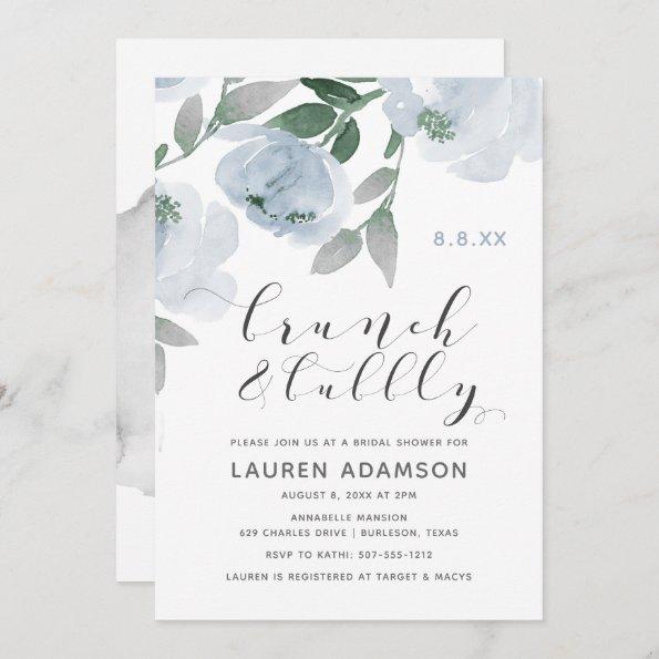 Dusty Blue Watercolor Bridal Brunch Bubbly Shower Invitations