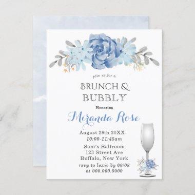 Dusty Blue Watercolor Brunch & Bubbly Invites