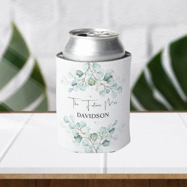 Dusty Blue Watercolor Eucalyptus  Can Cooler