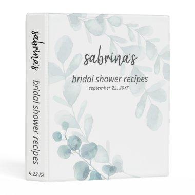 Dusty Blue Watercolor Eucalyptus Recipes Mini Binder