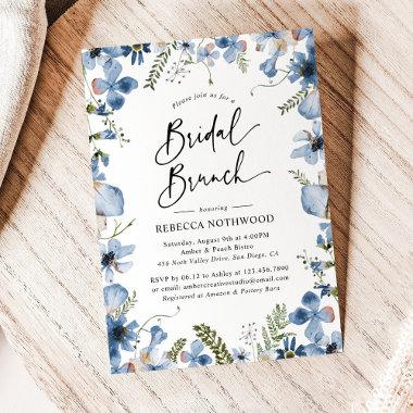 Dusty Blue Watercolor Floral Bridal Brunch Shower Invitations