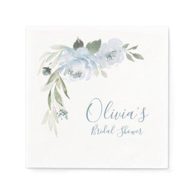 Dusty blue watercolor floral bridal shower napkins