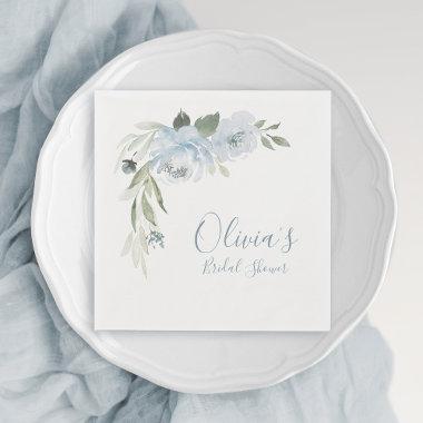 Dusty blue watercolor floral bridal shower napkins