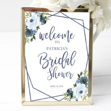 Dusty Blue Watercolor Floral Bridal Shower Welcome Poster