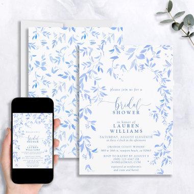 Dusty Blue Watercolor Floral Script Bridal Shower Invitations