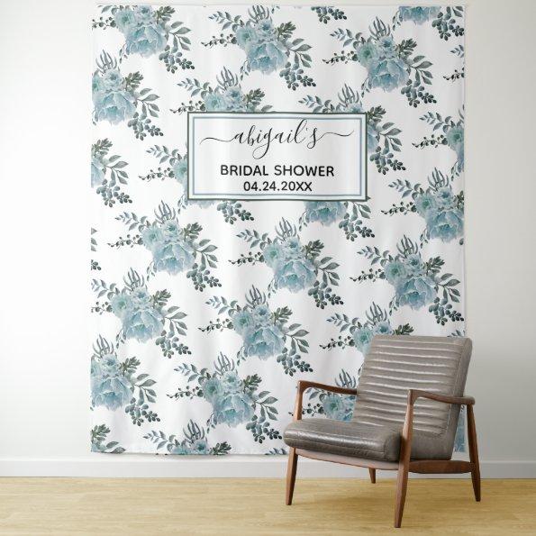 Dusty blue watercolor flowers floral  tapestry