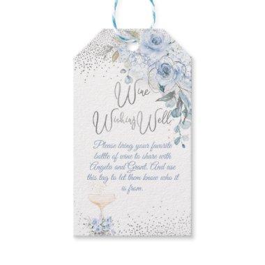 Dusty Blue Watercolor Roses Wine Wishing Well Gift Tags