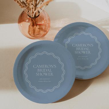 Dusty Blue | Wavy Scallop Border Bridal Shower Paper Plates